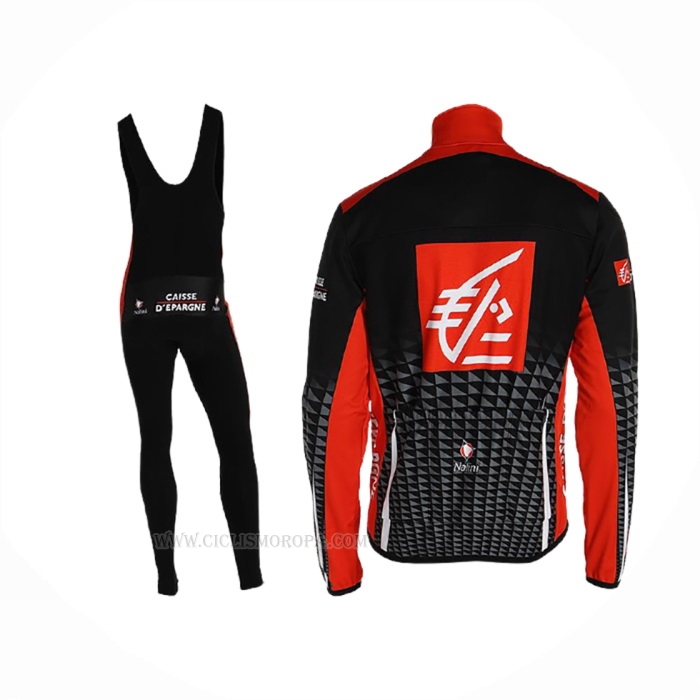 2020 Ropa Ciclismo Caisse D'epargne Negro Rojo Mangas Largas y Culotte Lunga